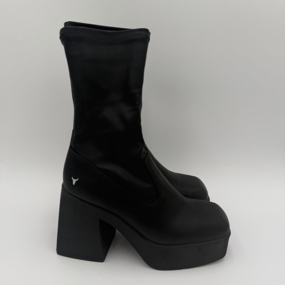 Windsor Smith Baddest Black Stretch Sock Boots Women's 8 Chunky Goth Platform